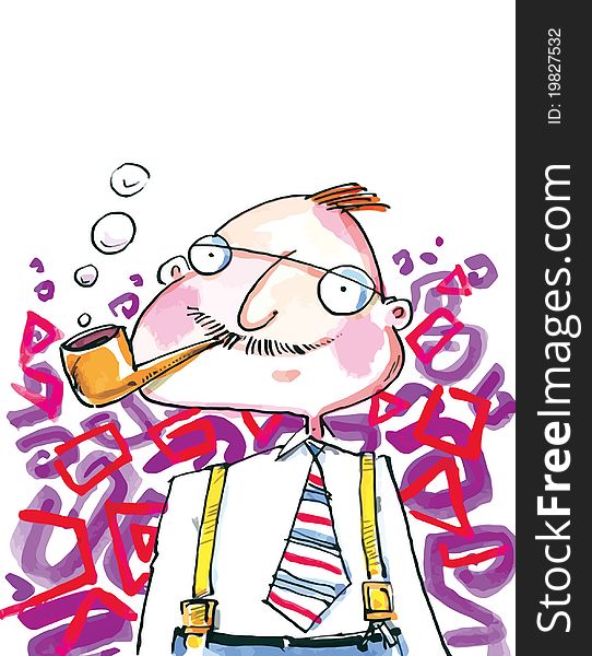Father Blowing Bubbles from his Pipe in humour. Father Blowing Bubbles from his Pipe in humour