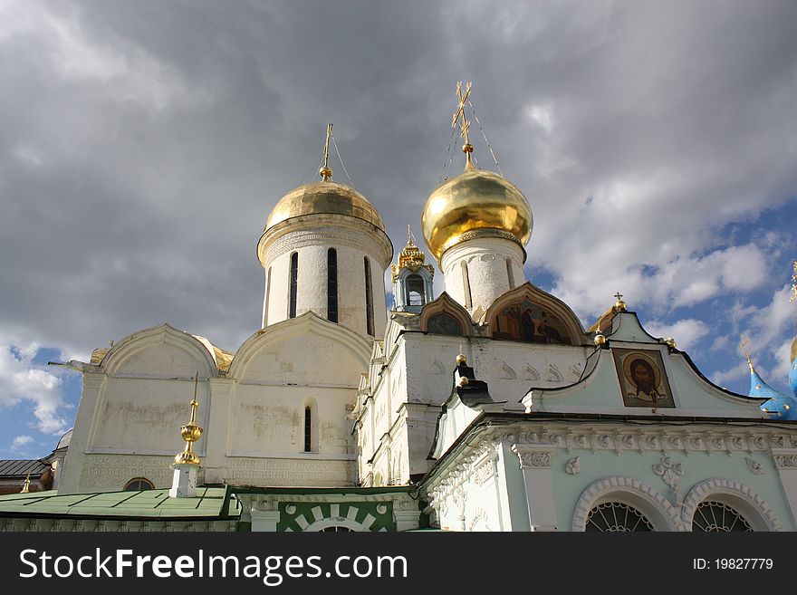 Trinity Cathedral is a monument of Russian architecture of the fifteenth century in the Holy Sergius Lavra. Trinity Cathedral is a monument of Russian architecture of the fifteenth century in the Holy Sergius Lavra
