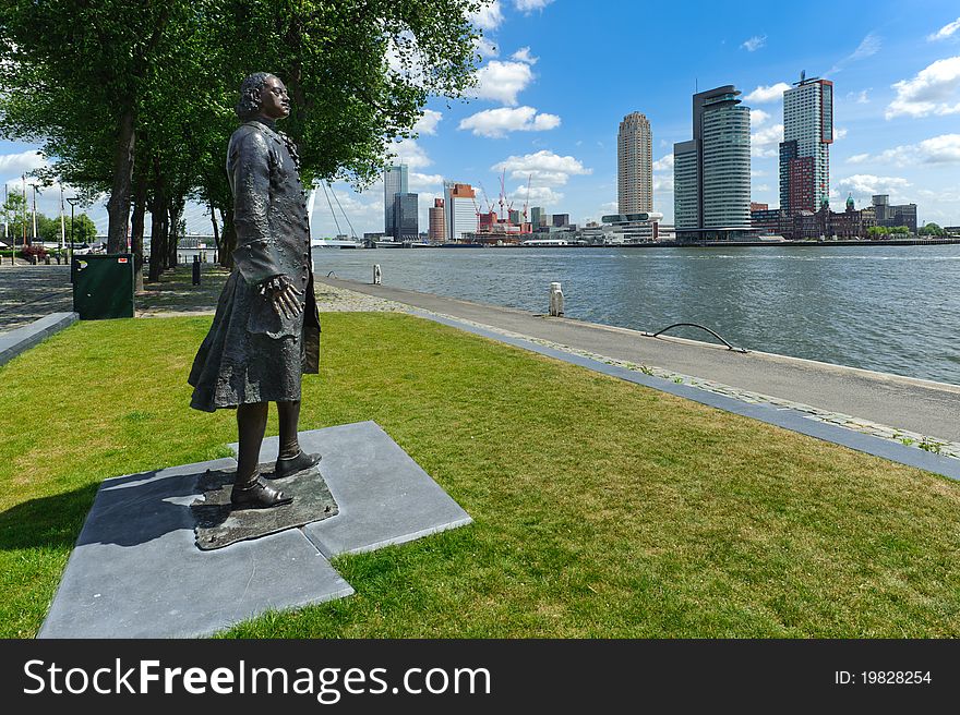 Statue of Tsar Peter the Great  overlooking the maas river in Rotterdam