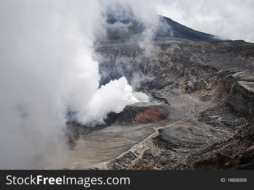 Smoking Volcano Crater In Costa Rica