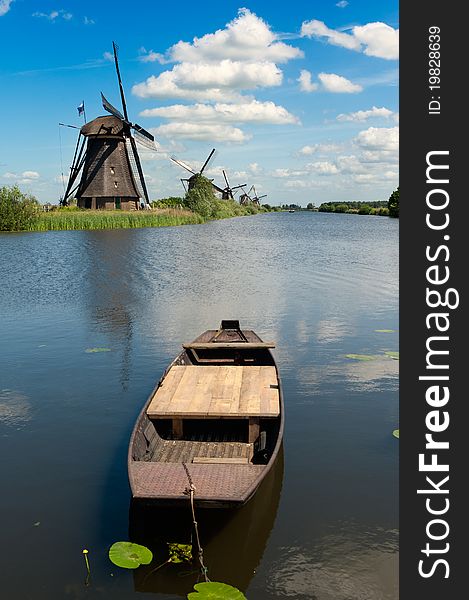 Windmill Landscape At Kinderdijk The Netherlands