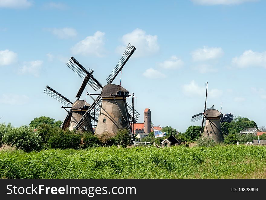 Windmill Landscape At Kinderdijk The Netherlands