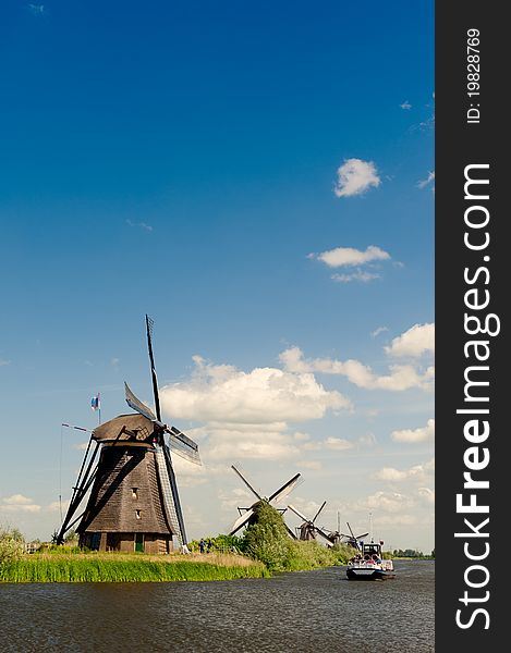 Windmill landscape at Kinderdijk The Netherlands