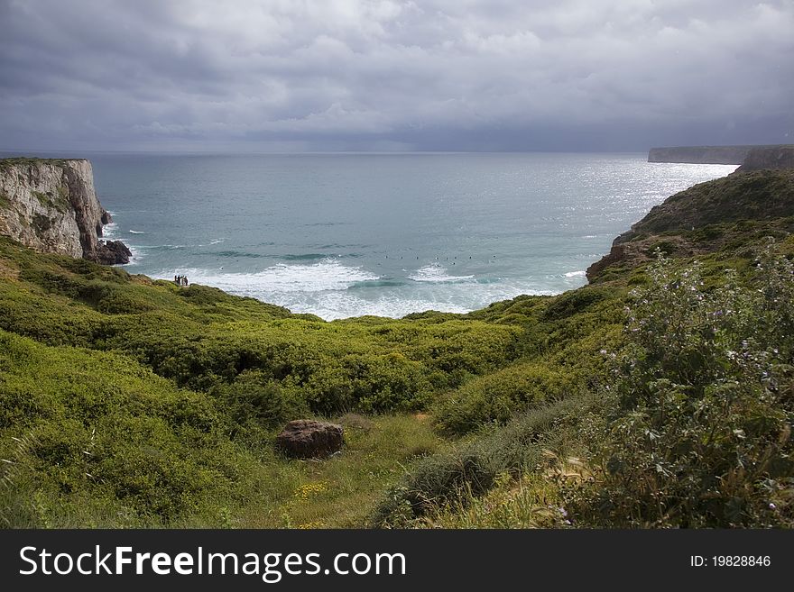 Portugal Vicentin Coast. Athlantic sea. landscape in a cloudy day