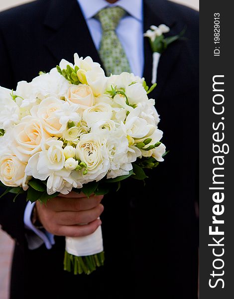 A close up of a bride's bouquet
