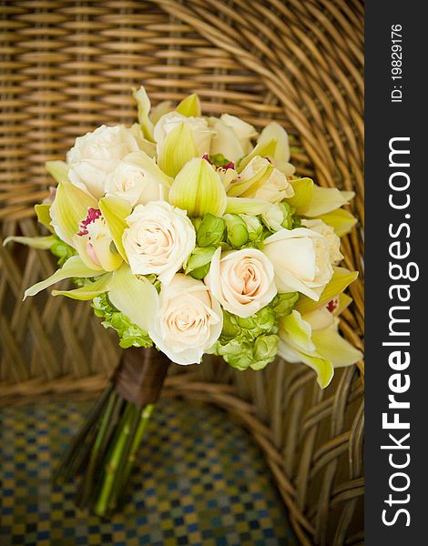 A close up of a wedding bouquet