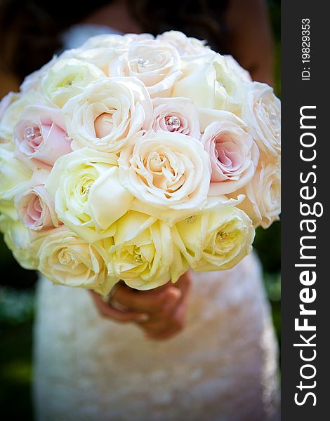 A close up of a wedding bouquet