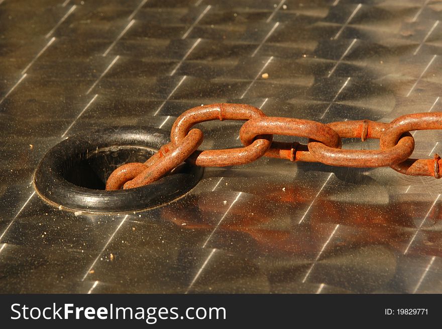 Mooring rope wrapped around cleats on deck