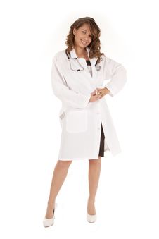 Woman Doctor Stand In White Coat Royalty Free Stock Images