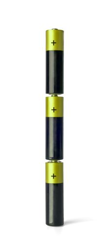 Column Of Three Yellow AA Batteries Royalty Free Stock Photography Column Of Three Yellow AA Batteries Royalty Free Stock Photography