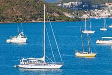 Sailboats Anchored In St. Thomas Harbor Stock Photo Sailboats Anchored In St. Thomas Harbor Stock Photo