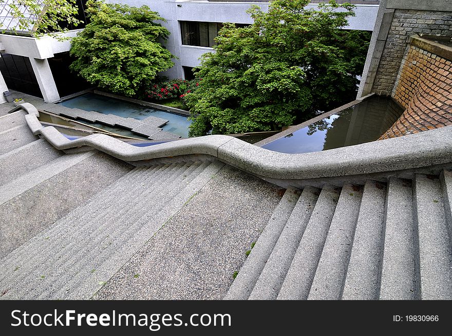 Winding stairway by the building, New Westminster, BC