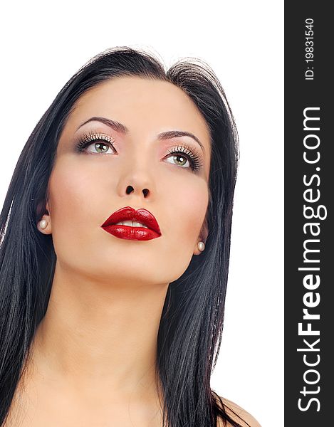 Portrait of beautiful brunette girl with beautiful red lips. Portrait of beautiful brunette girl with beautiful red lips