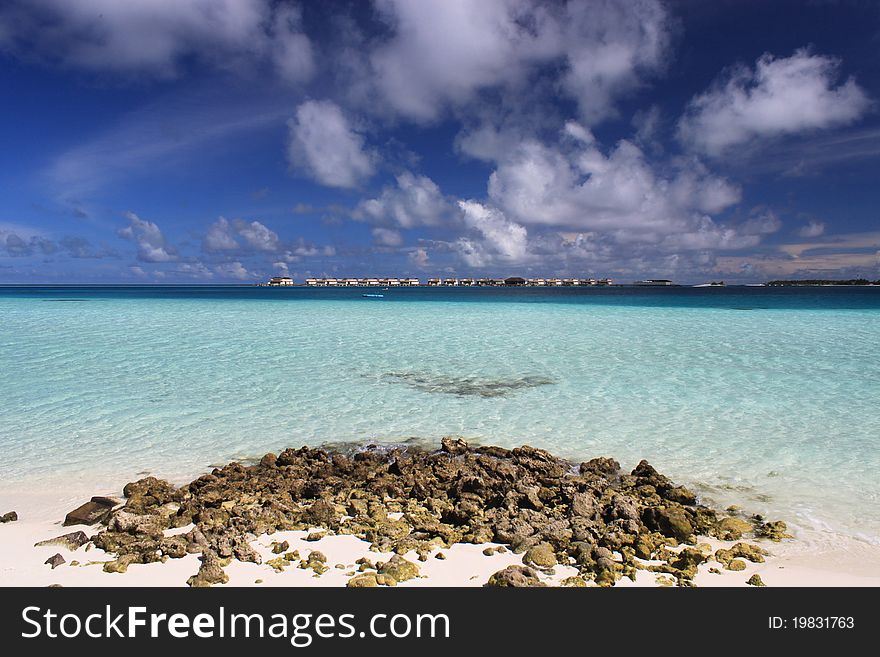 The blue sea and sky of maldives when I take vacation on velavaru