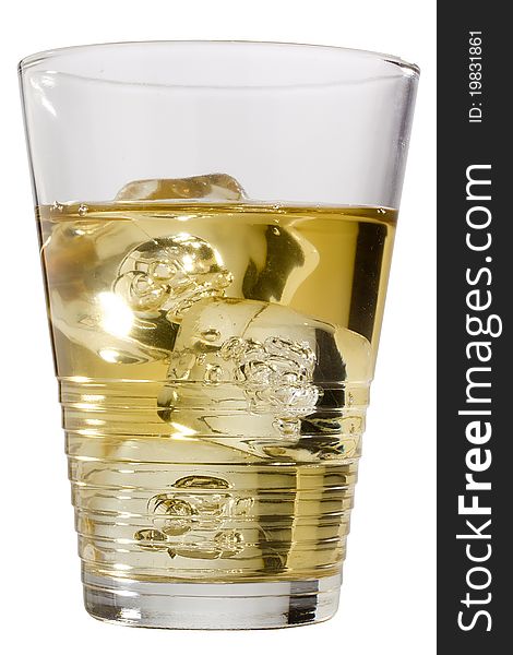 Golden whisky in a glass isolated on a white background.