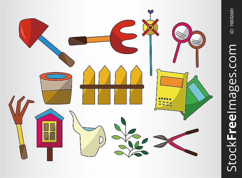 Cartoon Gardening icon set, drawing