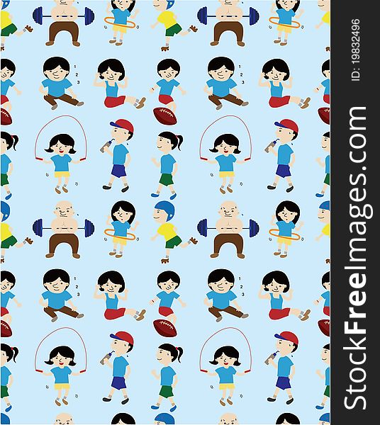 Cartoon Sport People Seamless Pattern