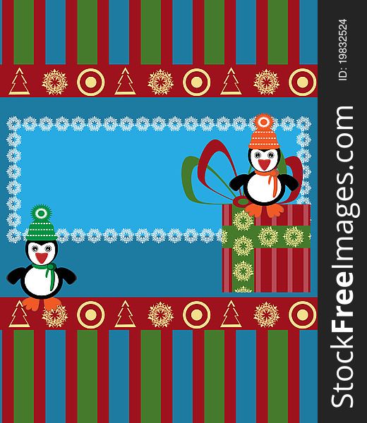 Christmas greeting card with funny penguins. Christmas greeting card with funny penguins