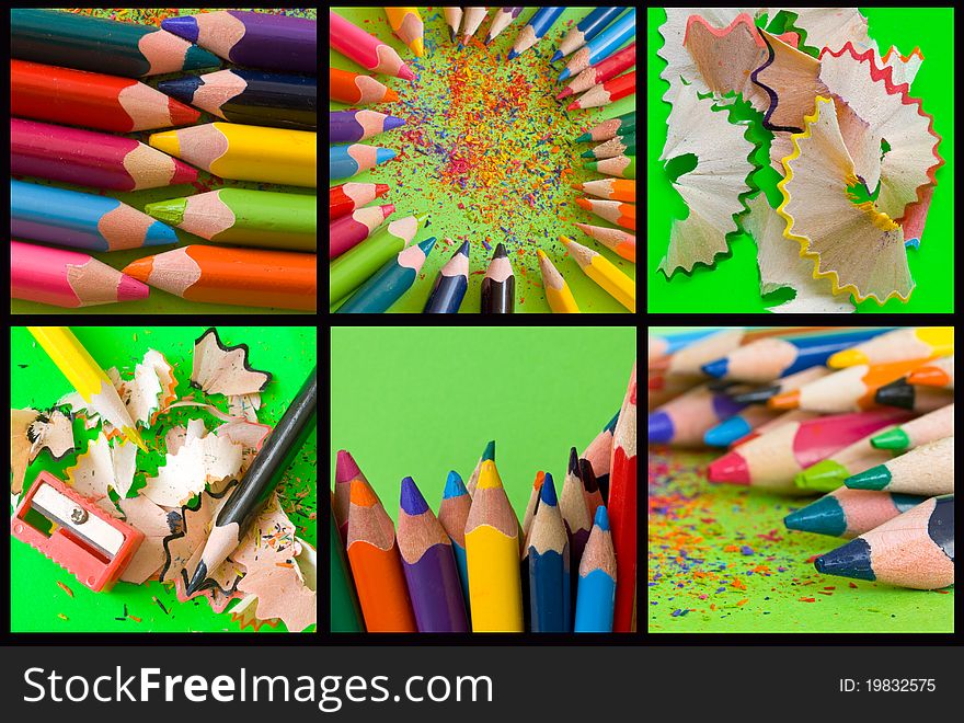 Colorful pencils on the green background. Colorful pencils on the green background