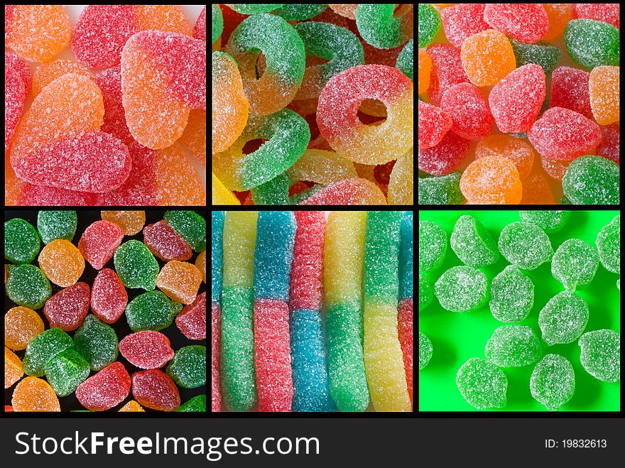 Colorful, sweet  candies with crystal sugar. Colorful, sweet  candies with crystal sugar