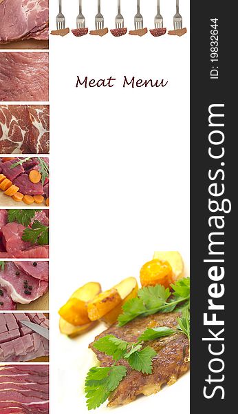 With various types of meat, roasted and raw. With various types of meat, roasted and raw