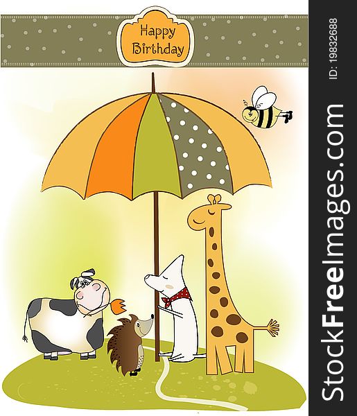 Irthday greeting card with many animals