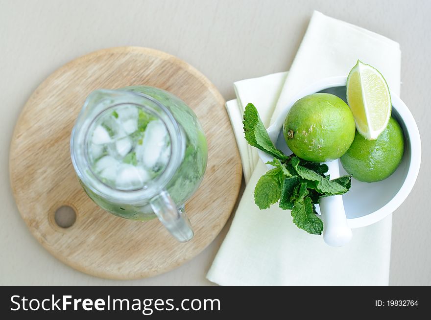 Cool summer drink with lime and mint