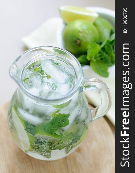 Cool summer drink with lime and mint