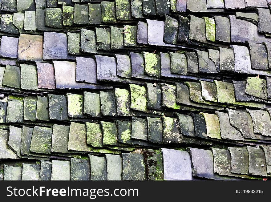 Scale shaped ceramic tile roof background detail
