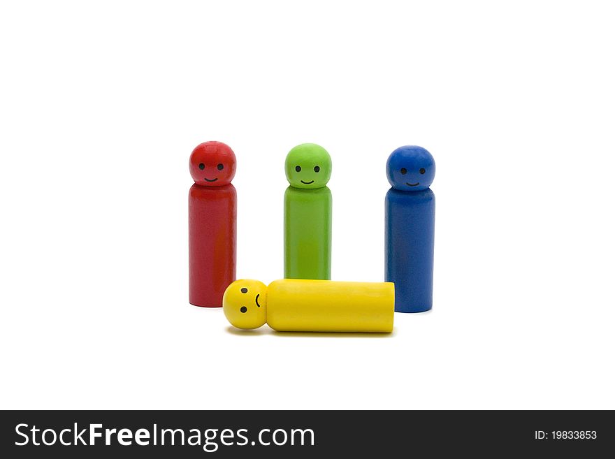 Wooden little men on white background