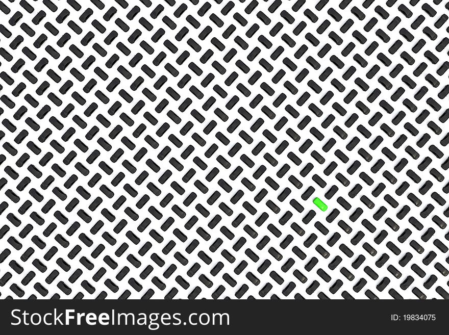 High resolution 3d render of an generic green car breaking the ranks of black generic cars isolated on white. Straight topview. High resolution 3d render of an generic green car breaking the ranks of black generic cars isolated on white. Straight topview