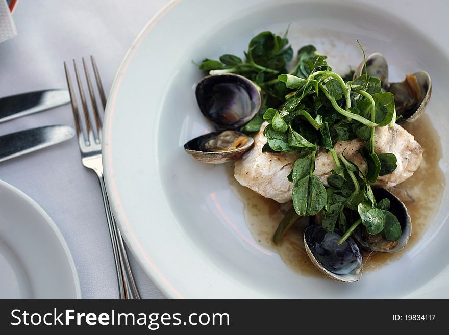 White Fish With Watercress And Clams