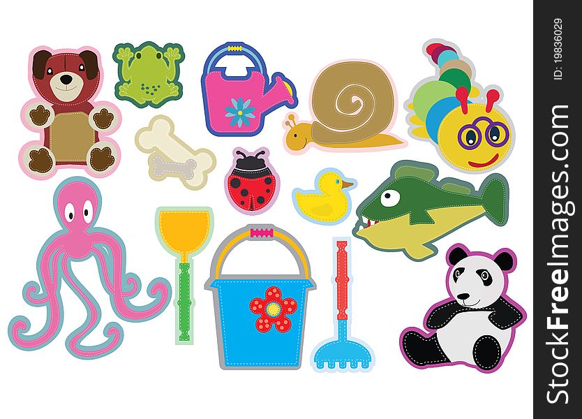 Sticker-like illustrations for kids including animals