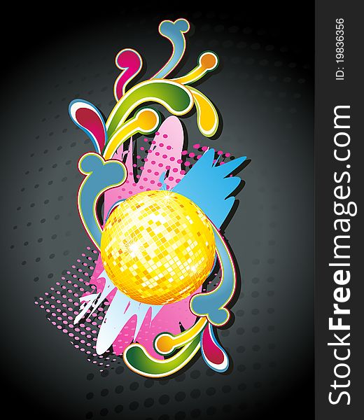 Abstract modern vector illustration,floral elements and discoball