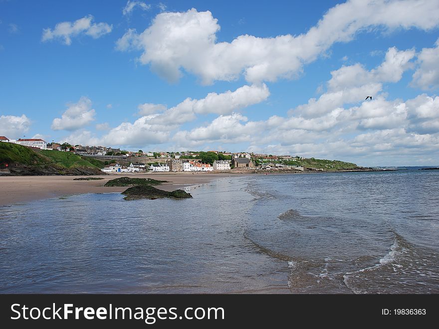 A view of the Fife coastal village of Kinghorn as the tide begins to return. A view of the Fife coastal village of Kinghorn as the tide begins to return