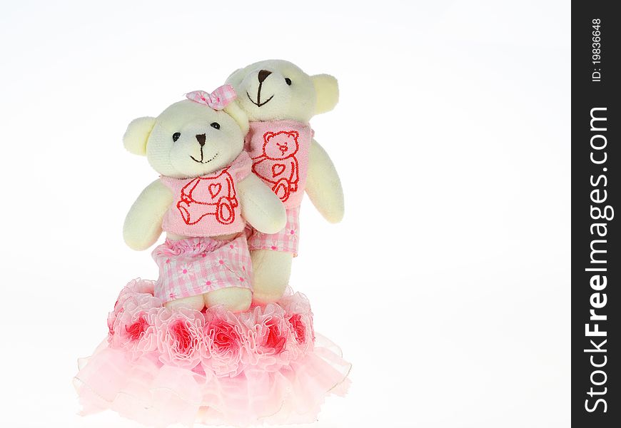 Bear bride and groom doll on white background