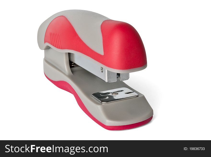Gray-red stapler isolated on a white background