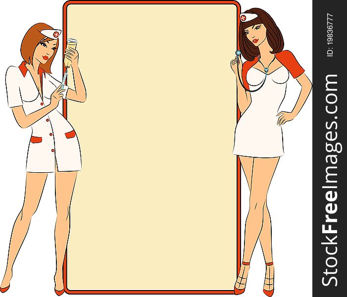 Nurses ready to make an injection,illustration for a design