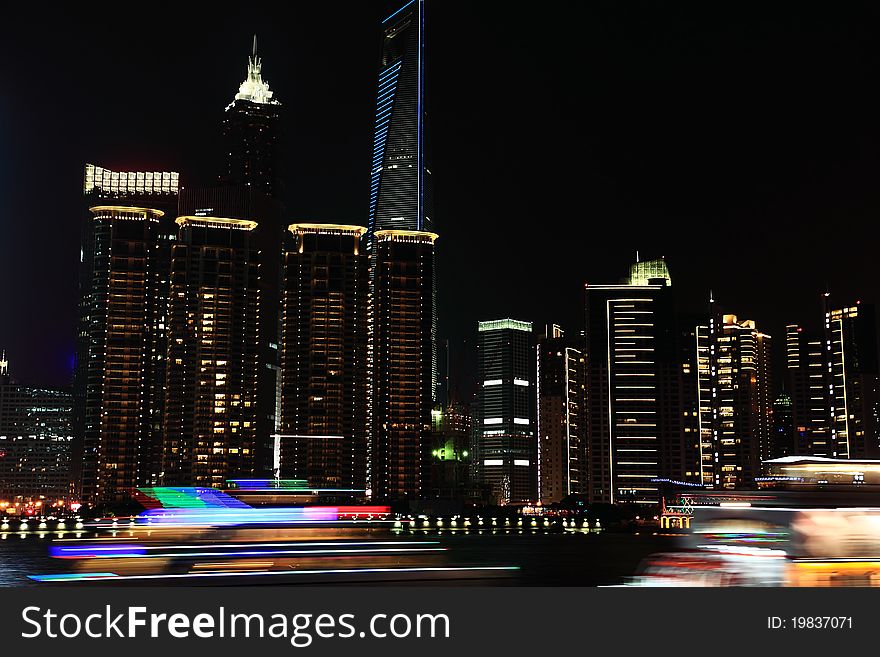 Night view in shanghai bund financial district.