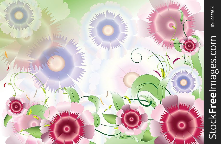 Color background with flowers and leaves. Color background with flowers and leaves
