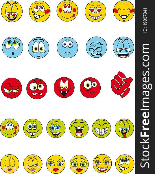 A set of 27 colorful emotional smileys