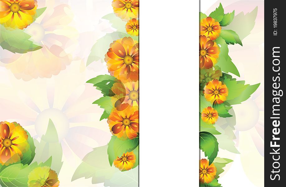 Color background with everlasting flowers and leaves with space strip for your text. Color background with everlasting flowers and leaves with space strip for your text