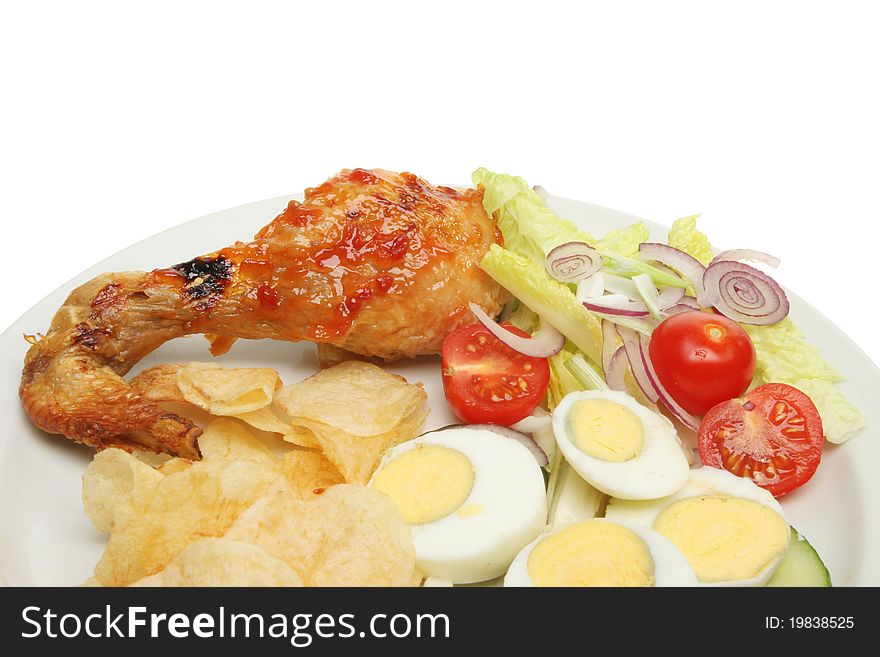 Closeup of a chicken and egg salad on a plate. Closeup of a chicken and egg salad on a plate