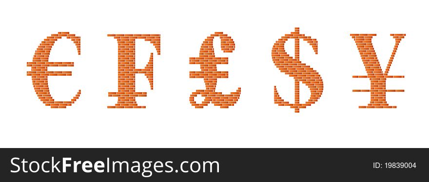 Stylized currency symbols are shown in the picture. Stylized currency symbols are shown in the picture.