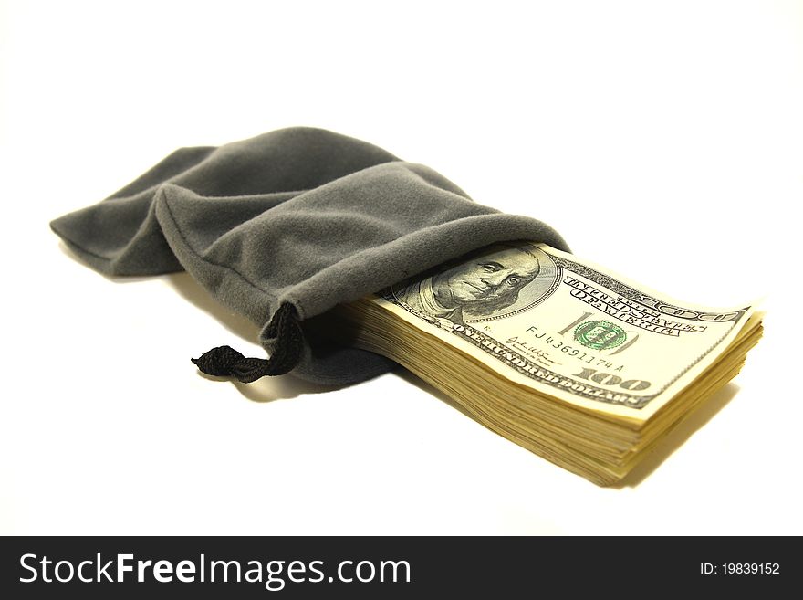 Bag with dollars on a white background. Bag with dollars on a white background