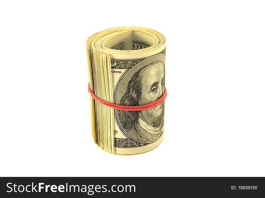 Roll of money on a white background