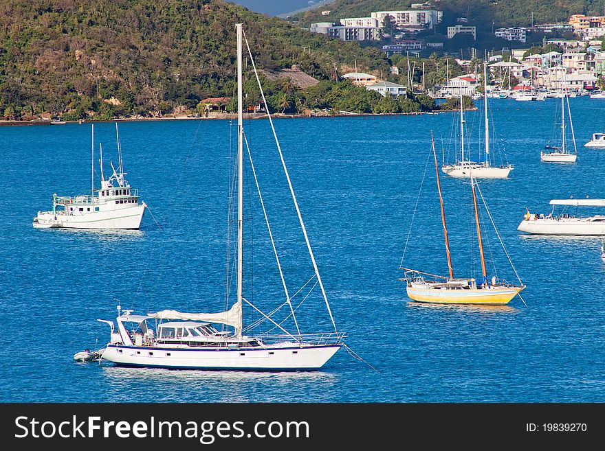 Sailboats Anchored In St. Thomas Harbor