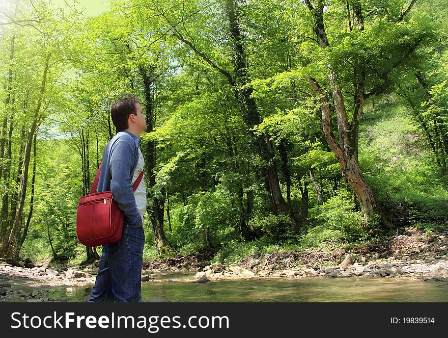 Relaxing Man In Sunny Summer Forest