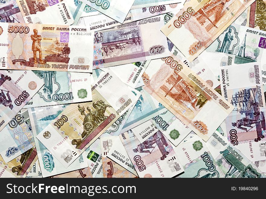 A lot of Russian banknotes of different nominal. A lot of Russian banknotes of different nominal