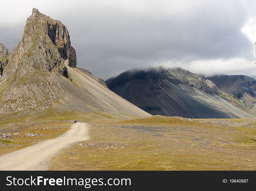 Hvalnes, Iceland, beauty view, mountains on coast.